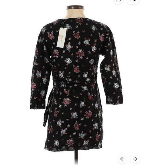Lake Studio Floral Jacquard Wrap Mini Dress Black NWT 3/4 Sleeve Size 8 Ukraine - Picture 3 of 8